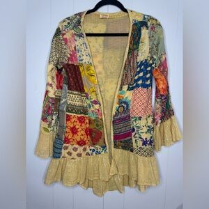 VTG Gypsy Rose Boho Patchwork Open Kimono Cardigan Jacket Med/Large